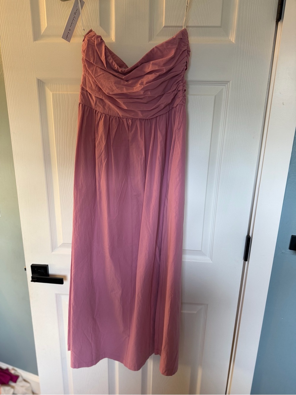 Strapless Pink Maxi Dress with Ruched Bodice